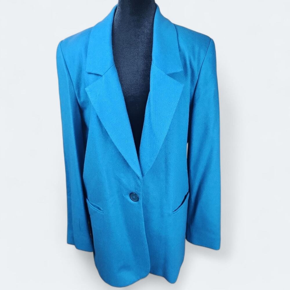 KRISTIN BLAKE | Women's Teal 100% Merino Wool‎ Lined Blazer Button Pockets | L